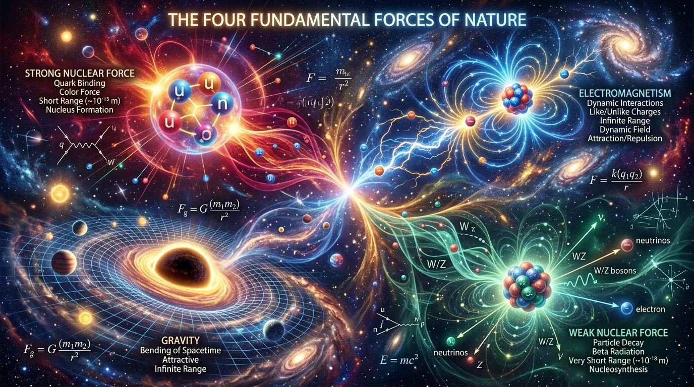 Abstract visualization of the four fundamental forces of nature