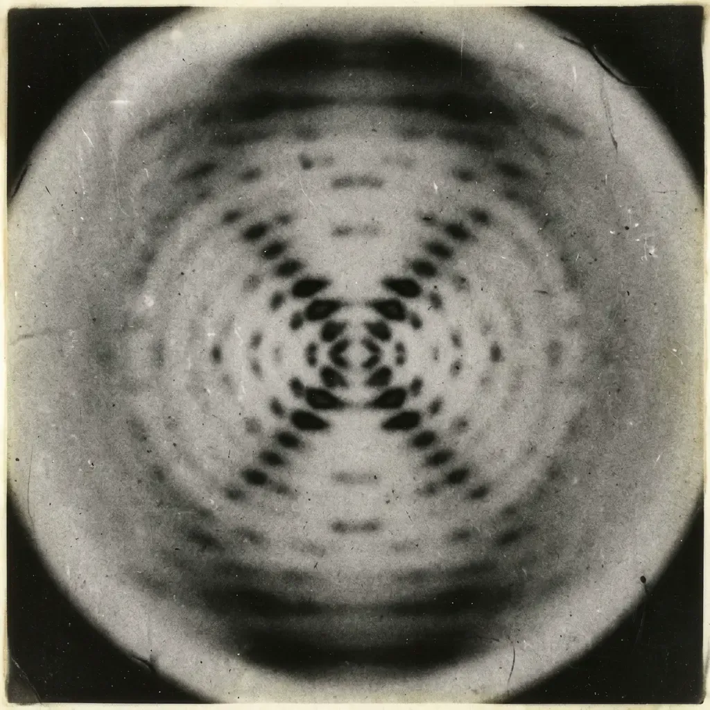 Rosalind Franklin's Photo 51 showing the X-ray diffraction pattern of DNA.