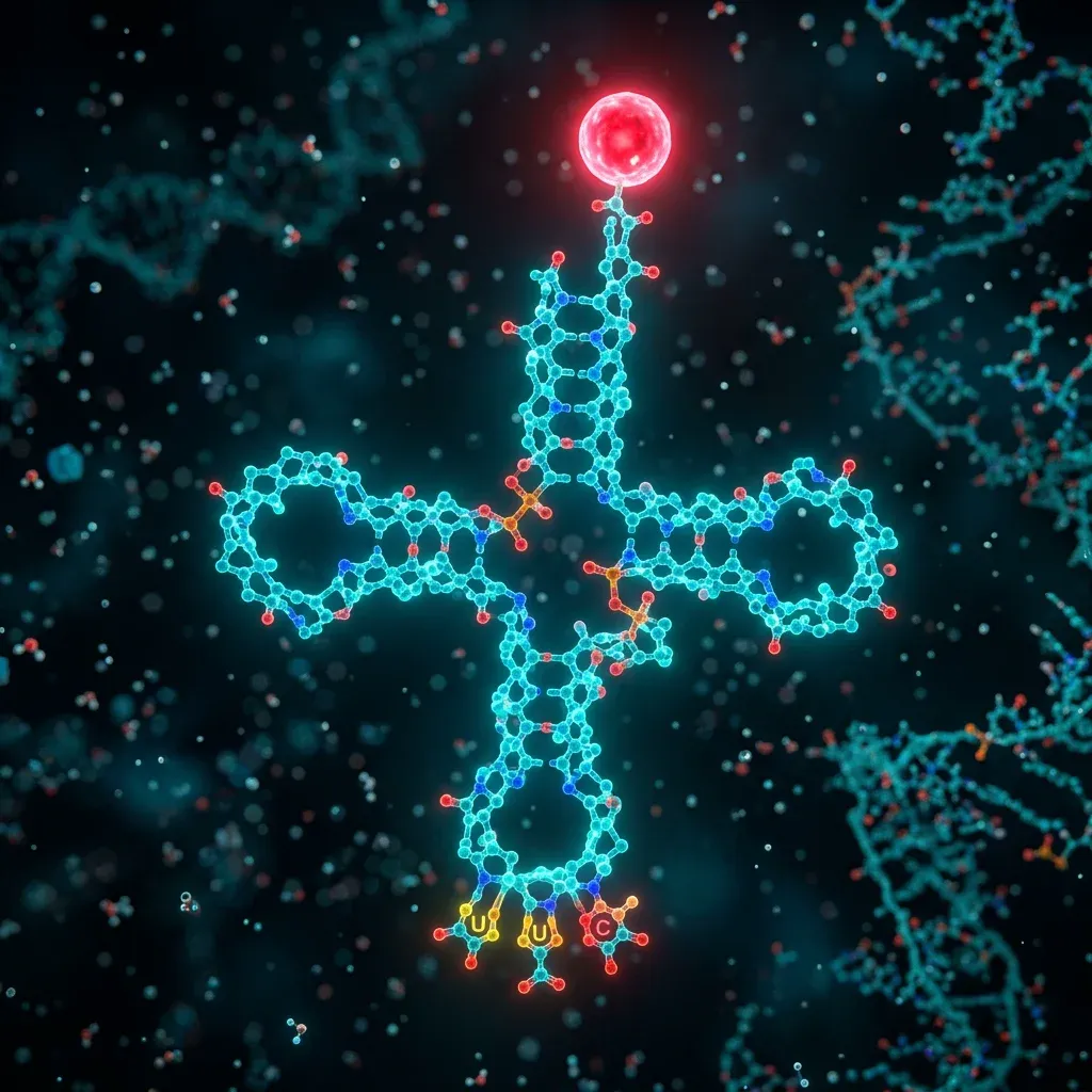 A tRNA molecule carrying an amino acid and displaying an anticodon.